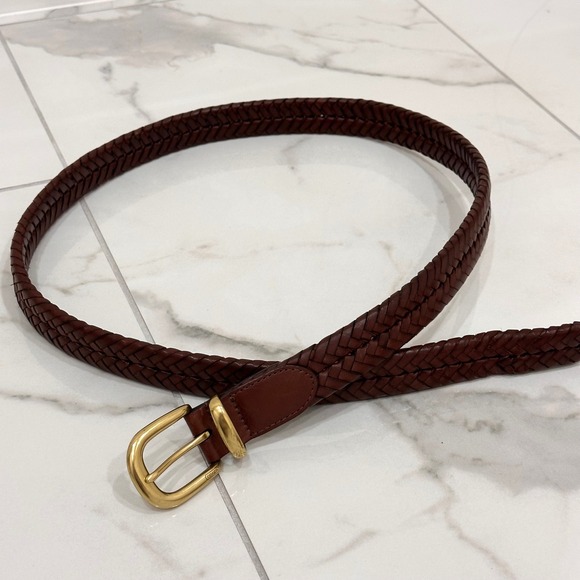 Coach Brown Braided Woven Leather Belt‎ Men's 42" 105 cm F90261 Gold Tone Buckle - Picture 4 of 6
